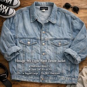 Vintage 90s Light Wash Denim Jacket | Oversized Boxy Fit
